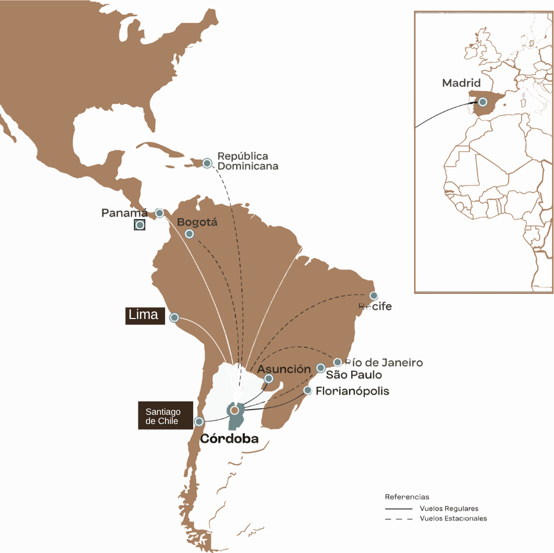 Mapa de conectividad aérea de Córdoba